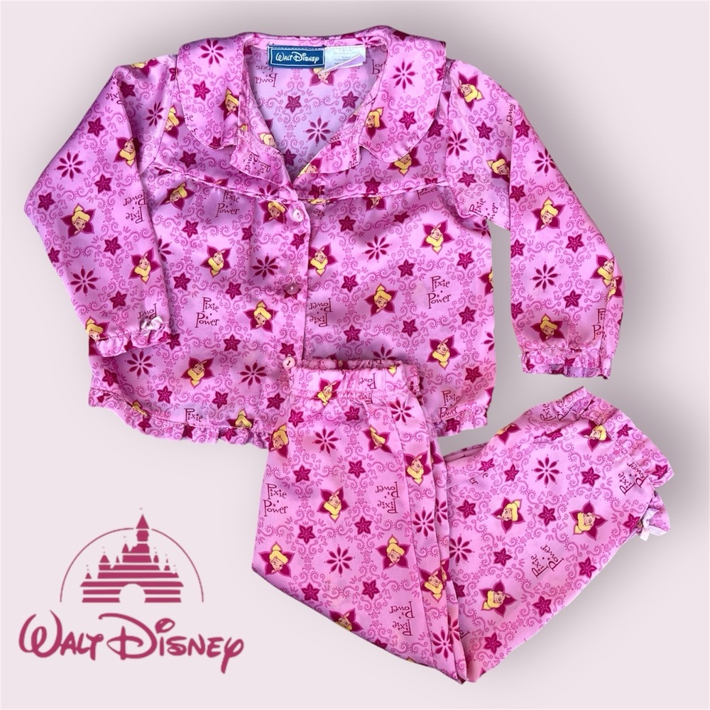 Vintage Y2K Disney Tinkerbell Pink Satin Pajama Set - 2T